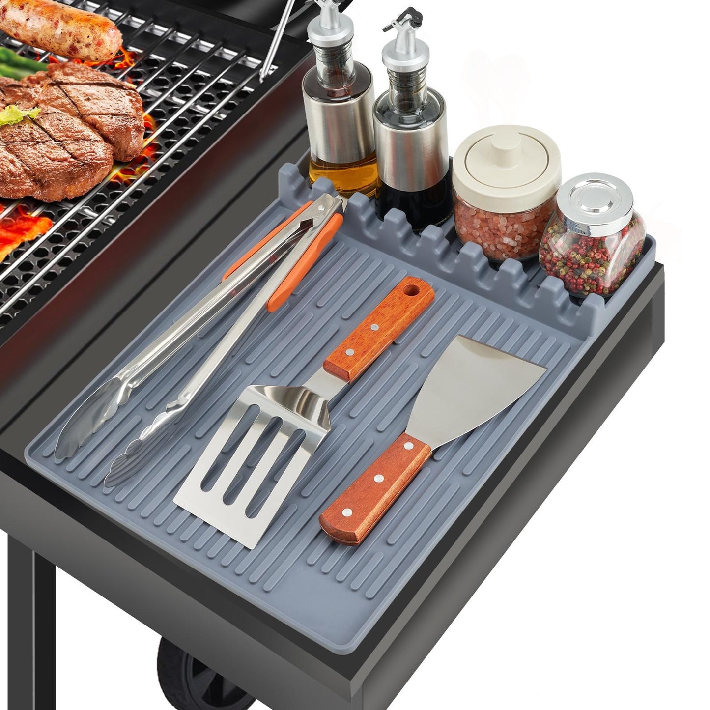 TYIIPRO™ Silicone Grill Side Shelf Mat – Heat Resistant BBQ Tool Organizer