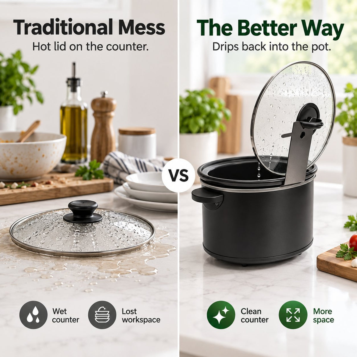🔥Multifunctional Anti-Slip Cooker Lid Stand - Space-Saving Kitchen Counter Organizer