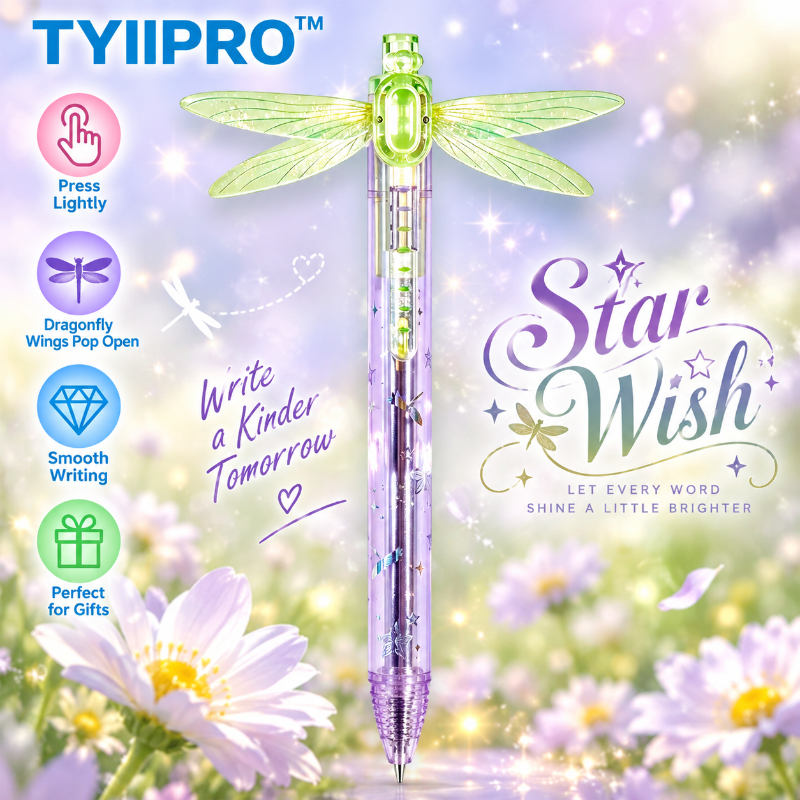TYIIPRO™ Dragonfly Wing Retractable Gel Pen – 0.5mm Black Ink Smooth Quick-Dry Ballpoint Pen, Cute Aesthetic Writing Pen for Students & Journaling