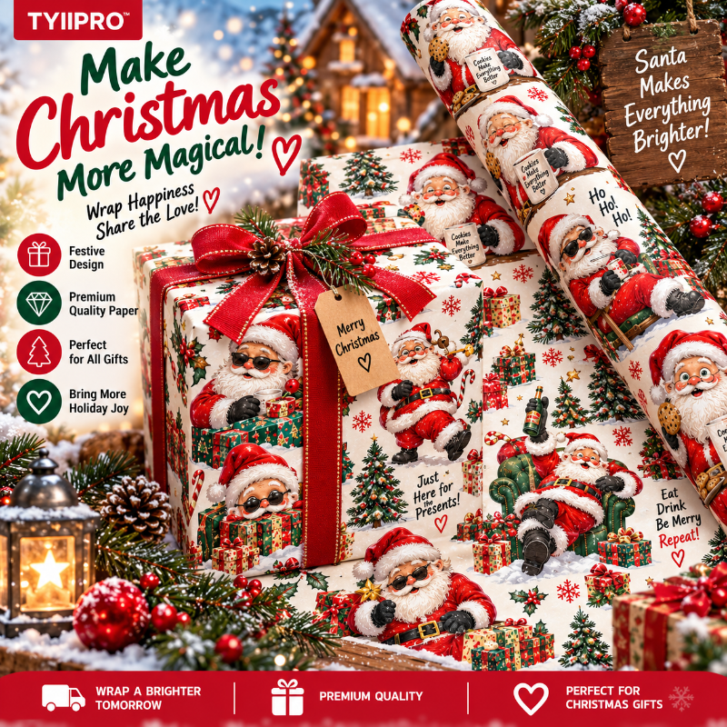 TYIIPRO™ Christmas Wrapping Paper – Cute & Funny Holiday Gift Wrap, 6 Festive Designs