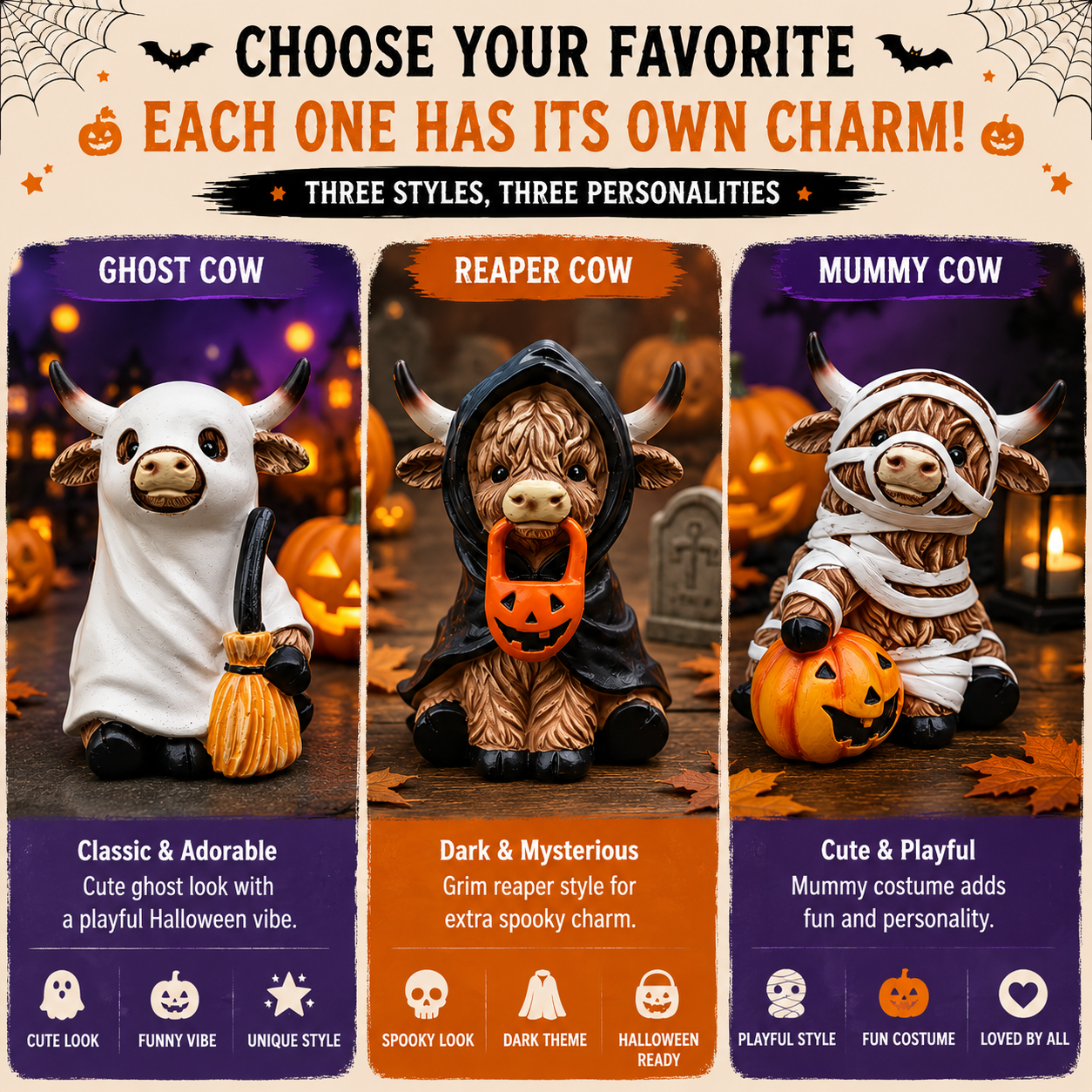 🔥 55% OFF TODAY 🎃 Halloween Highland Cow Resin Figurines
