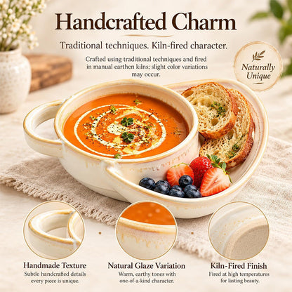Ceramic Soup & Toasty Bowls with Handles – Rustic Reactive Glaze Design