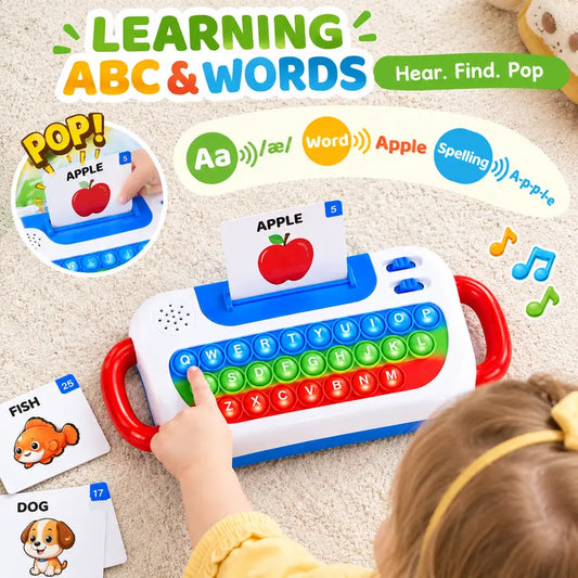 TYII™ Interactive Talking Flash Cards & Pop It Keyboard – 3-in-1 ABC Learning Toy for Kids Ages 3+, 72 Cards & 144 Words