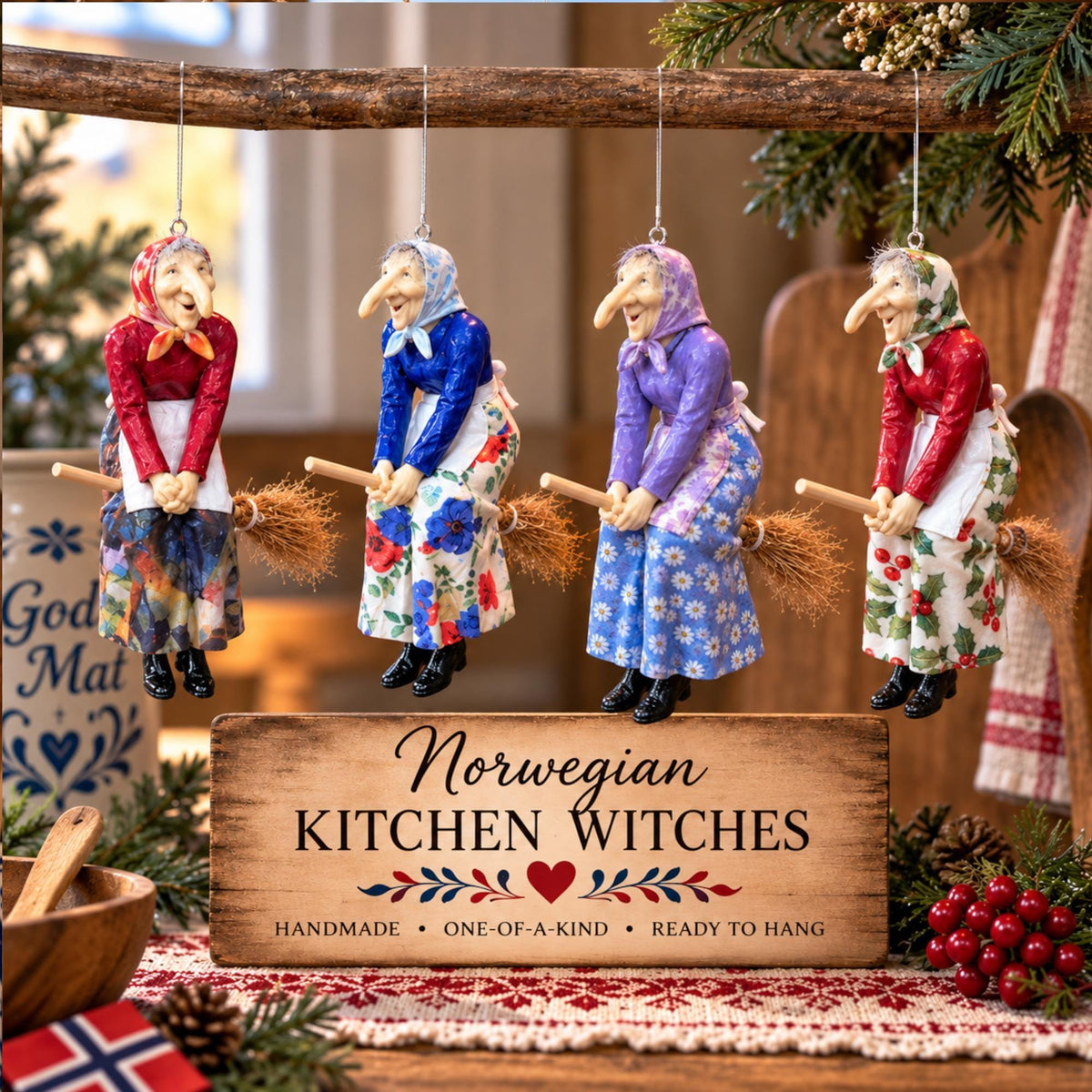 🧙 TYII™ Norwegian Kitchen Witch – Good Luck Hanging Ornament, Funny Kitchen Decor & Unique Gift 🍀