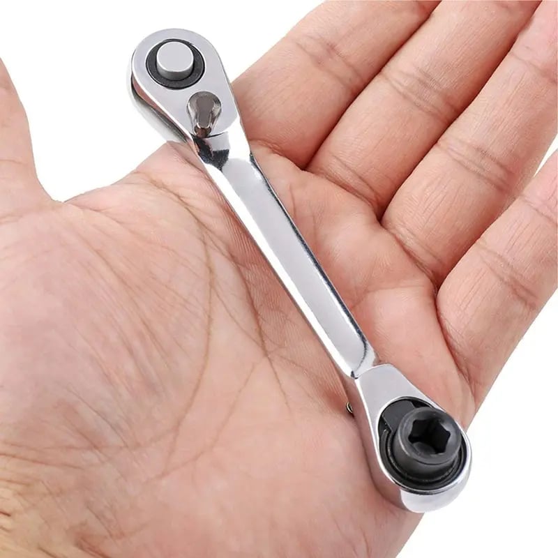 🛠️ 1/4 Inch Mini Double Headed Ratchet Wrench Silver 72-Tooth 5° Quick Release Drive Socket Tool