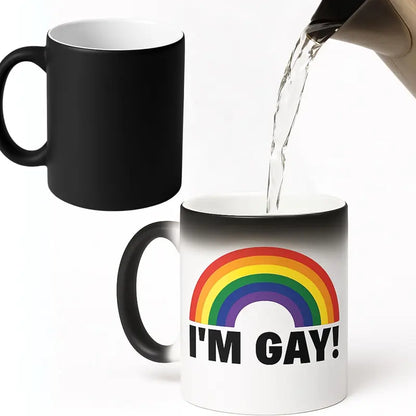 😂 Funny I'm Gay Heat Changing Mug – 11oz Rainbow Magic Coffee Cup, Surprise Gag Gift for Friends, White Elephant & Secret Santa