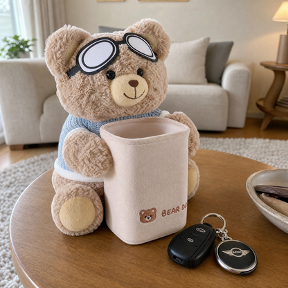 Plush Bear Car Tissue Box & Trash Bin 2-in-1