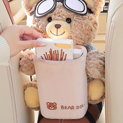 Plush Bear Car Tissue Box & Trash Bin 2-in-1