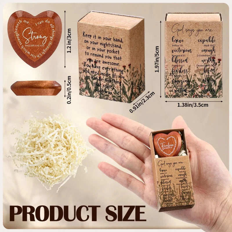 TYIIPRO™ Christian Pocket Hug Gifts – Wooden Heart Tokens with Bible Verses, Inspirational Gift Boxes & Prayer Cards, Religious Gifts for Church, Baptism & Encouragement