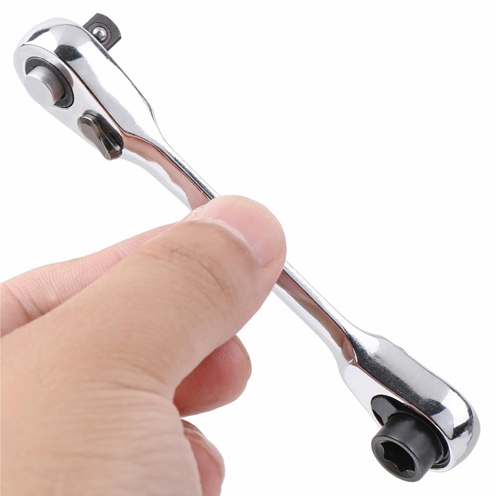 🛠️ 1/4 Inch Mini Double Headed Ratchet Wrench Silver 72-Tooth 5° Quick Release Drive Socket Tool