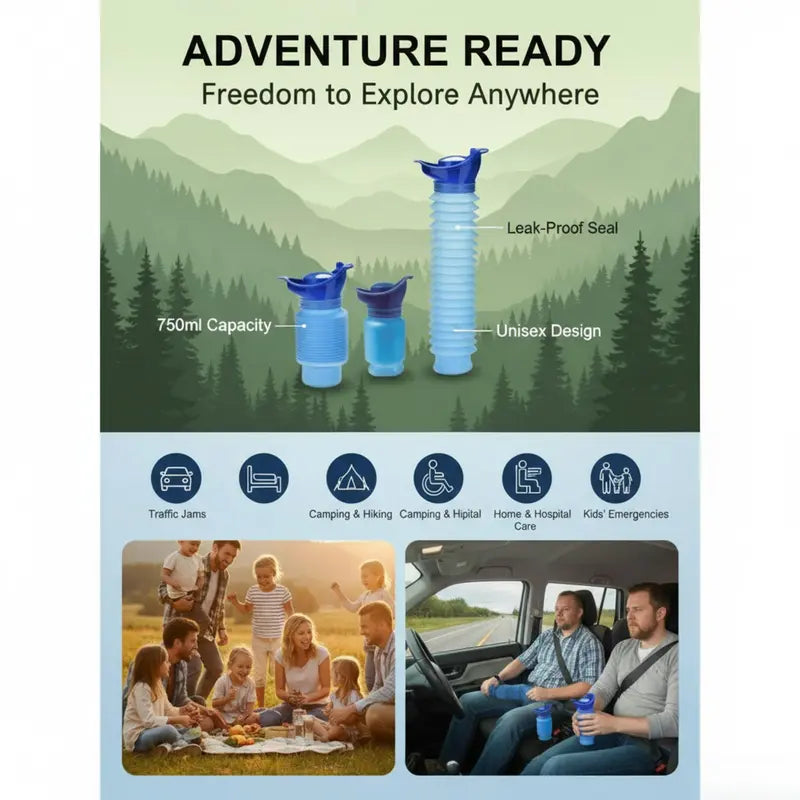 TYII™ 750ml Collapsible Portable Travel Urinal – Leak-Proof Emergency Urine Bottle for Car, Camping & Outdoor Use