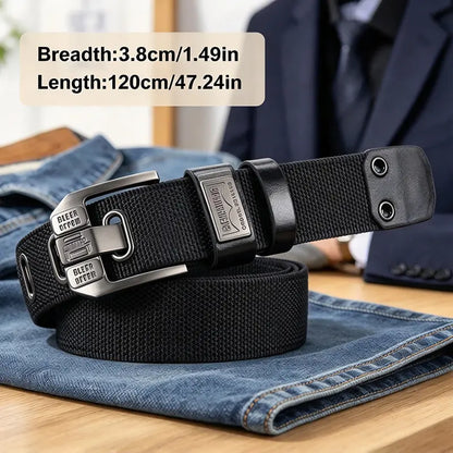 TYII™ Men's Heavy-Duty Canvas Belt – 10-Hole Adjustable Webbing Belt with Zinc Alloy Buckle