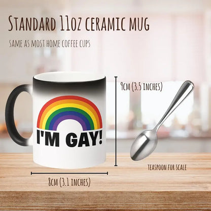 😂 Funny I'm Gay Heat Changing Mug – 11oz Rainbow Magic Coffee Cup, Surprise Gag Gift for Friends, White Elephant & Secret Santa