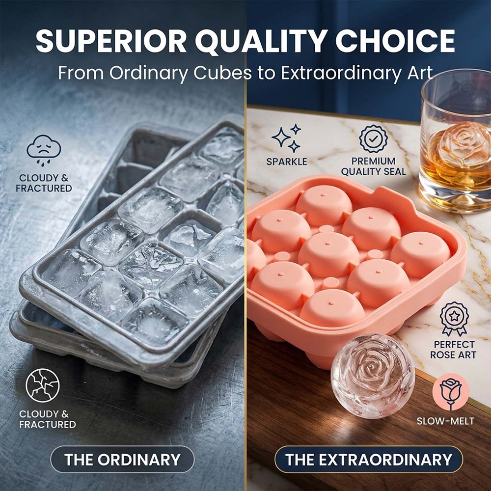 🌹 Rose Ice Cube Tray – 9-Cavity Silicone Mold for Whiskey & Cold Drinks