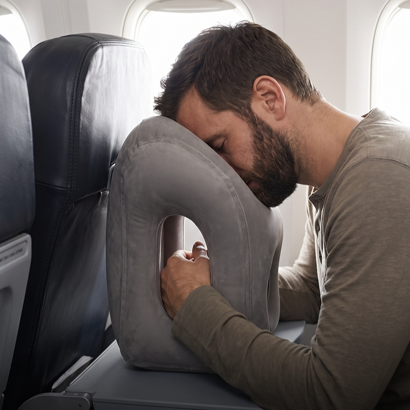 ✈️ Inflatable Travel Pillow | 360° Support – Soft Flocking, Quick Inflate, Compact