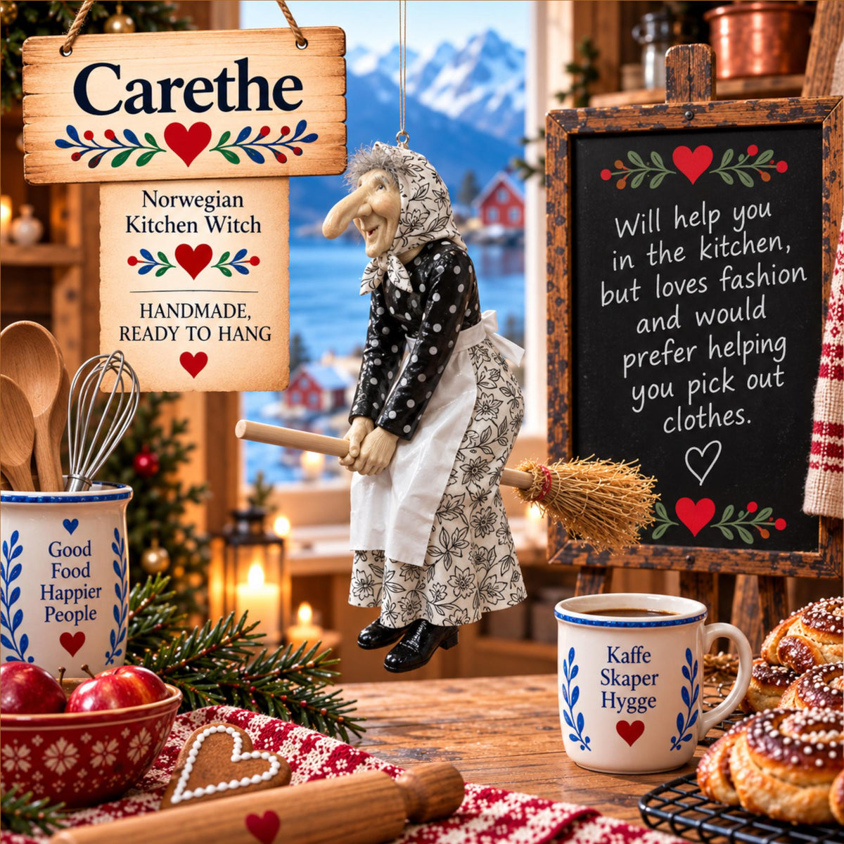 🧙 TYII™ Norwegian Kitchen Witch – Good Luck Hanging Ornament, Funny Kitchen Decor & Unique Gift 🍀