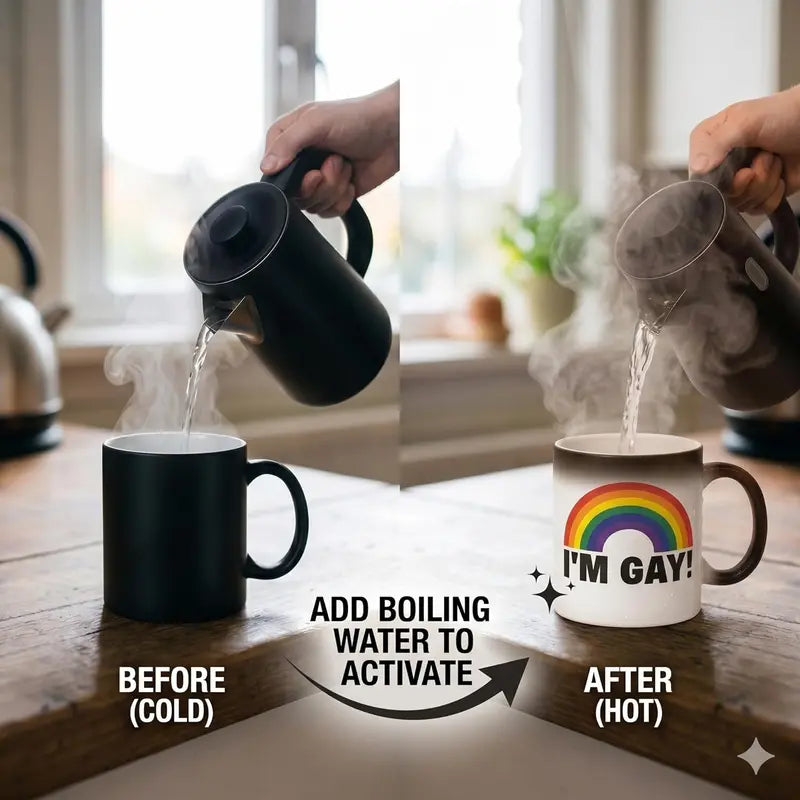😂 Funny I'm Gay Heat Changing Mug – 11oz Rainbow Magic Coffee Cup, Surprise Gag Gift for Friends, White Elephant & Secret Santa