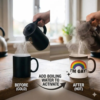 😂 Funny I'm Gay Heat Changing Mug – 11oz Rainbow Magic Coffee Cup, Surprise Gag Gift for Friends, White Elephant & Secret Santa