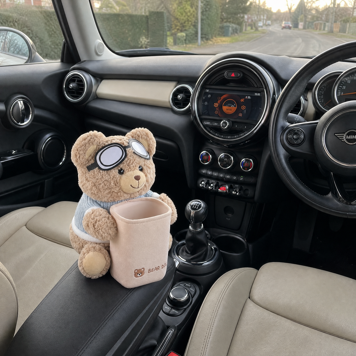 Plush Bear Car Tissue Box & Trash Bin 2-in-1