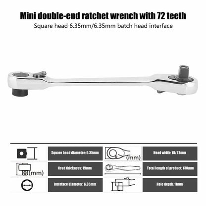 🛠️ 1/4 Inch Mini Double Headed Ratchet Wrench Silver 72-Tooth 5° Quick Release Drive Socket Tool