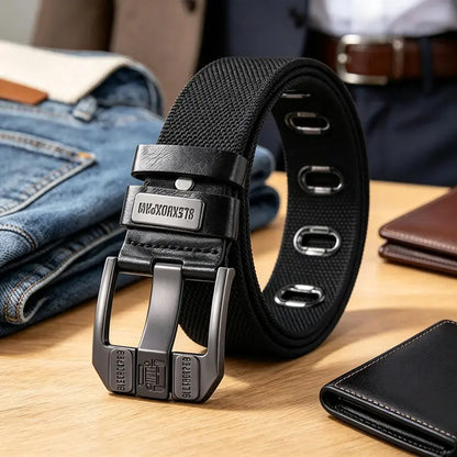 TYII™ Men's Heavy-Duty Canvas Belt – 10-Hole Adjustable Webbing Belt with Zinc Alloy Buckle