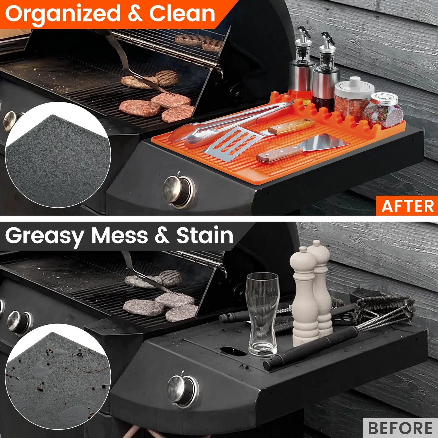 TYIIPRO™ Silicone Grill Side Shelf Mat – Heat Resistant BBQ Tool Organizer