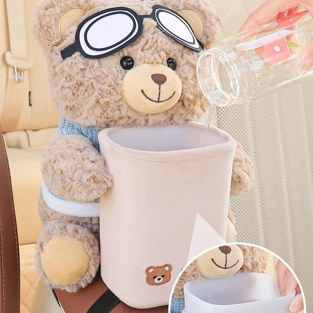 Plush Bear Car Tissue Box & Trash Bin 2-in-1
