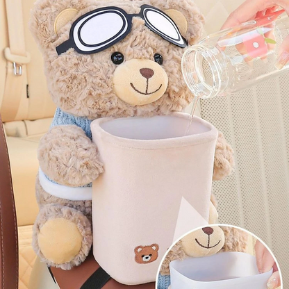 Plush Bear Car Tissue Box & Trash Bin 2-in-1