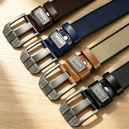 TYII™ Men's Heavy-Duty Canvas Belt – 10-Hole Adjustable Webbing Belt with Zinc Alloy Buckle