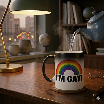 😂 Funny I'm Gay Heat Changing Mug – 11oz Rainbow Magic Coffee Cup, Surprise Gag Gift for Friends, White Elephant & Secret Santa