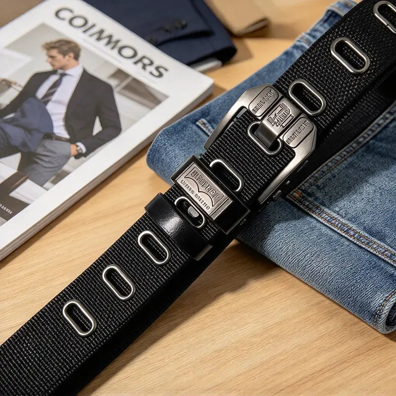 TYII™ Men's Heavy-Duty Canvas Belt – 10-Hole Adjustable Webbing Belt with Zinc Alloy Buckle