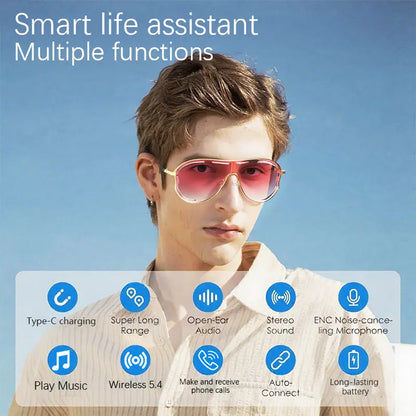 TYIIPRO™ Smart Bluetooth 5.4 Audio Sunglasses – Open-Ear Wireless Music Glasses with UV Protection & Hands-Free Calling