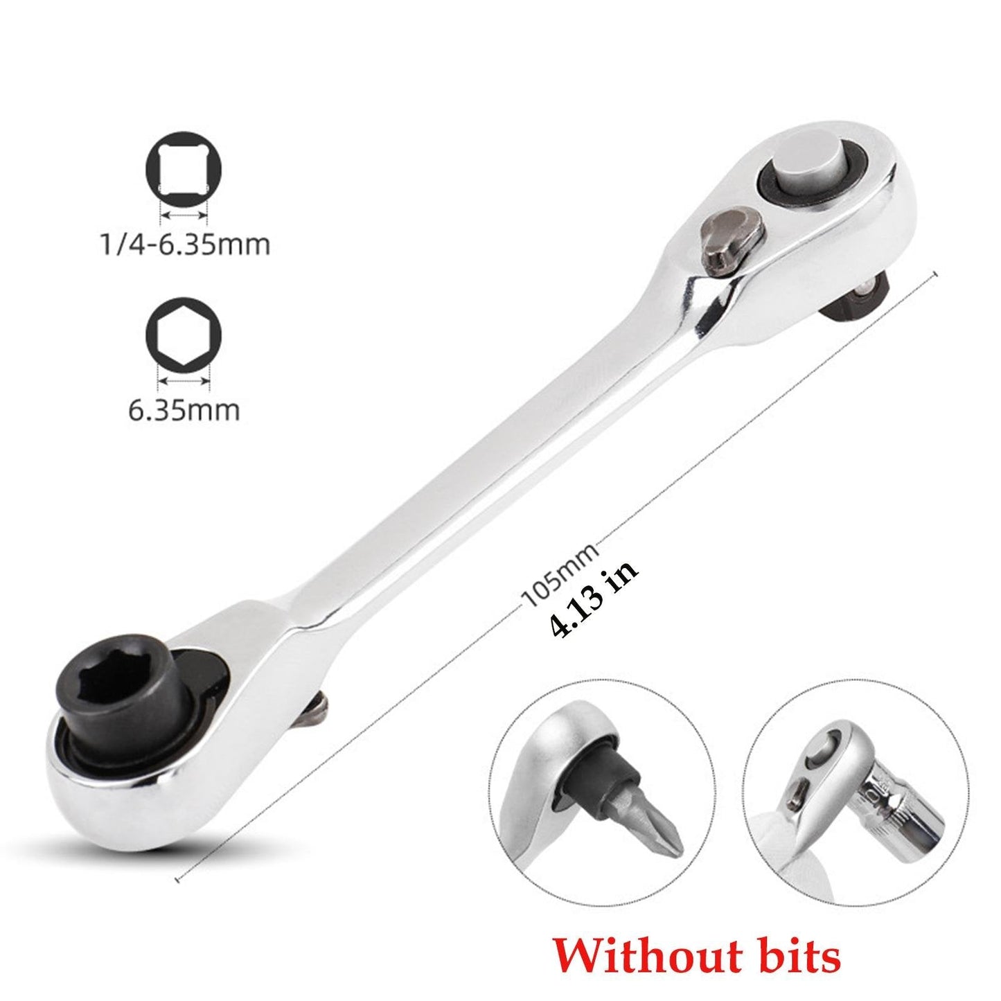 🛠️ 1/4 Inch Mini Double Headed Ratchet Wrench Silver 72-Tooth 5° Quick Release Drive Socket Tool