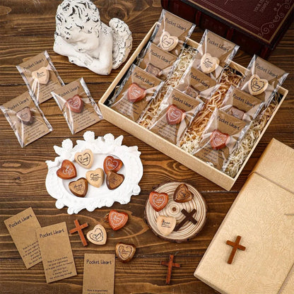TYIIPRO™ Christian Pocket Hug Gifts – Wooden Heart Tokens with Bible Verses, Inspirational Gift Boxes & Prayer Cards, Religious Gifts for Church, Baptism & Encouragement