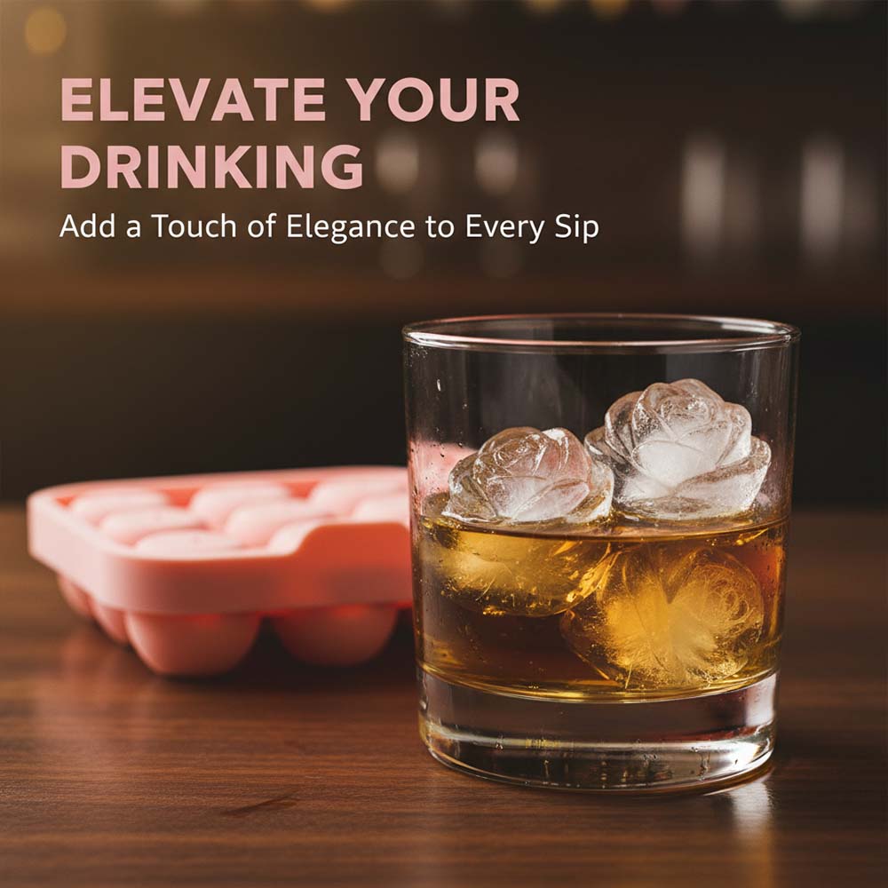 🌹 Rose Ice Cube Tray – 9-Cavity Silicone Mold for Whiskey & Cold Drinks