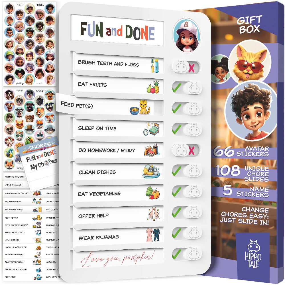 TYII™ Kids Chore Chart – Magnetic Daily Routine & Responsibility Board with 108 Chore Slides & 66 Stickers