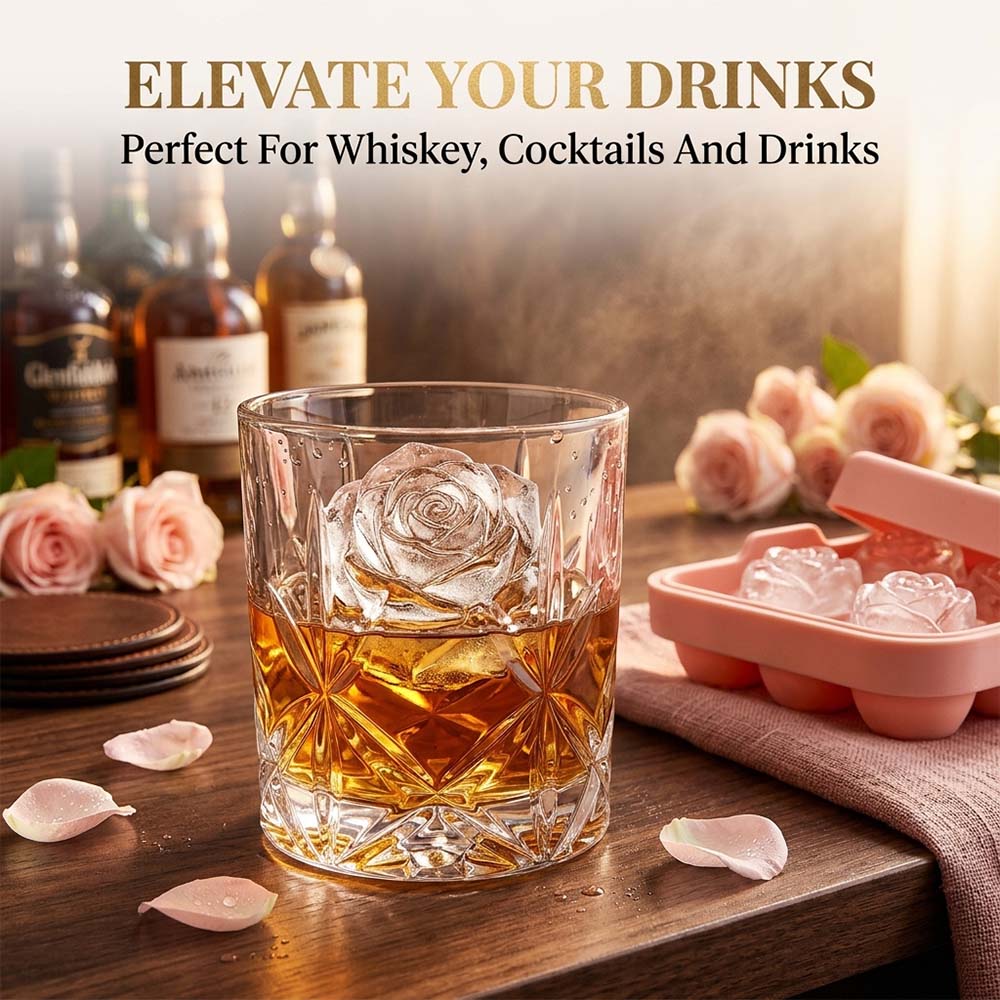 🌹 Rose Ice Cube Tray – 9-Cavity Silicone Mold for Whiskey & Cold Drinks