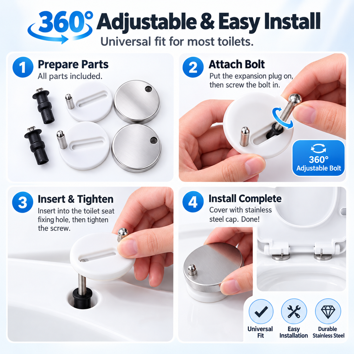 🔧2-pack of universal toilet seat expansion bolts - suitable for loose toilet seats