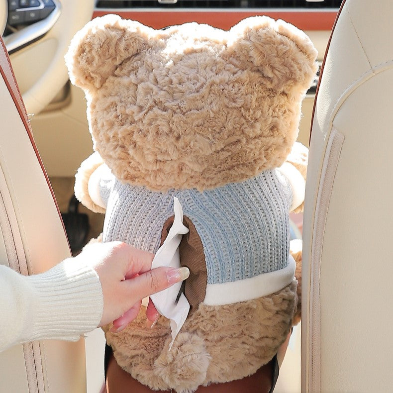 Plush Bear Car Tissue Box & Trash Bin 2-in-1