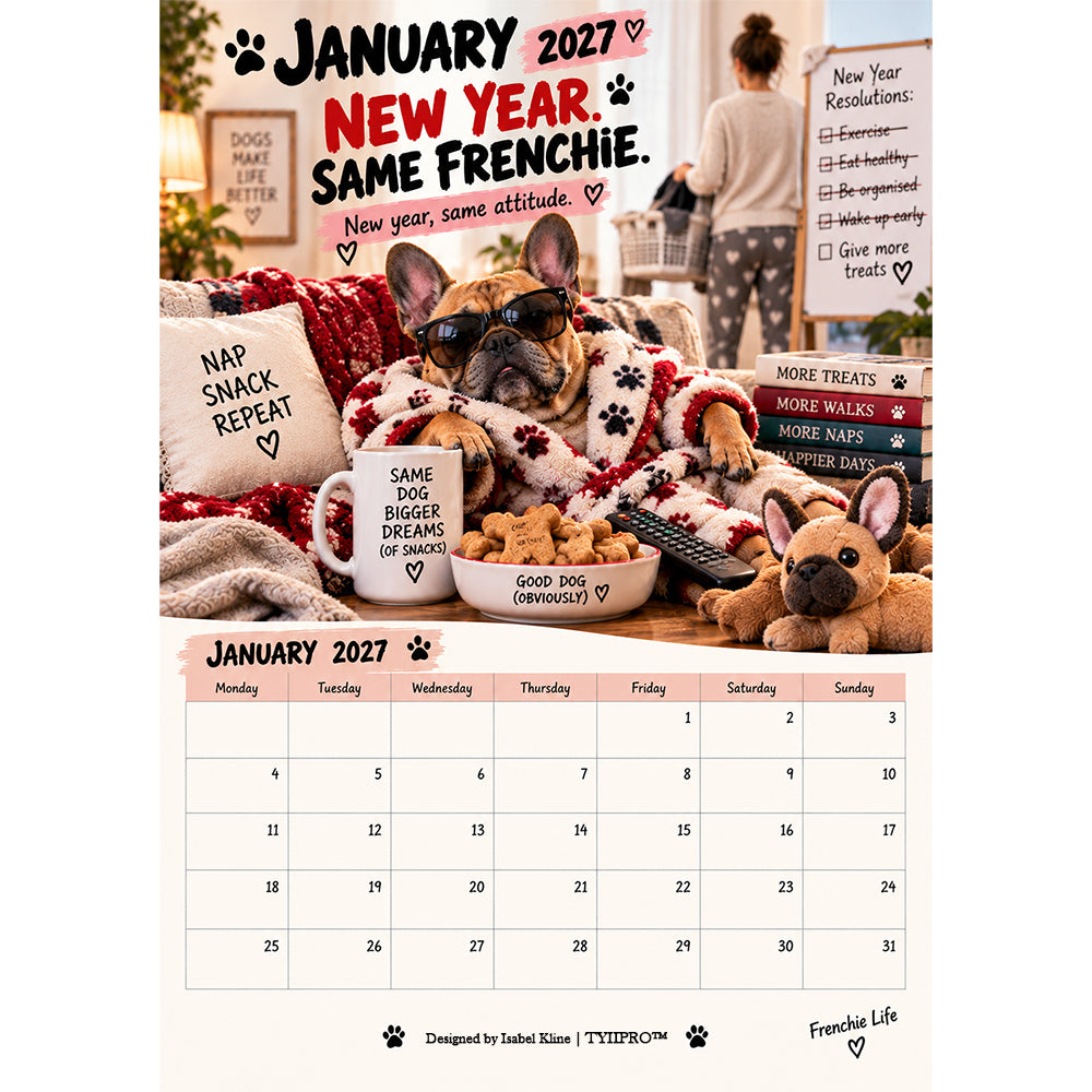 TYIIPRO™ 2027 French Bulldog Calendar – Funny Frenchie Wall Calendar, 12-Month Dog Calendar for French Bulldog Lovers