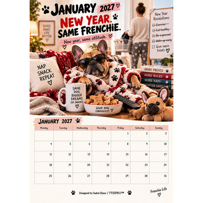 TYIIPRO™ 2027 French Bulldog Calendar – Funny Frenchie Wall Calendar, 12-Month Dog Calendar for French Bulldog Lovers