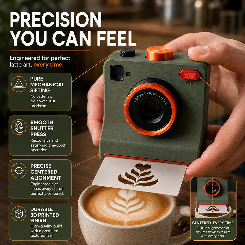 TYII™☕📸 3D Printed One-Touch Latte Art Camera – Coffee Stencil Printer