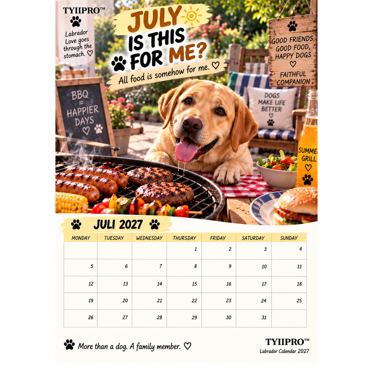 TYIIPRO™ Labrador Calendar 2027 – Funny 12-Month Wall Calendar for Labrador Lovers & Dog Owners