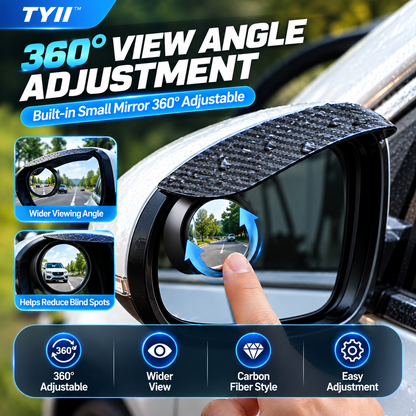 TYII™ 2-in-1 Rearview Mirror Rain Visor & 360° Blind Spot Mirror – Carbon Fiber Style, Universal Car Accessories