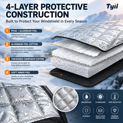 TYII™ All-Weather Magnetic Windshield Cover – Snow, Frost, Ice & Sun Protector with Side Mirror Covers