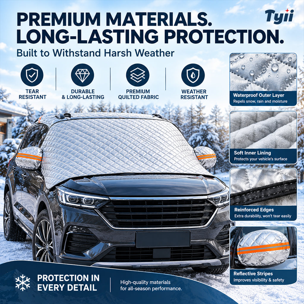 TYII™ All-Weather Magnetic Windshield Cover – Snow, Frost, Ice & Sun Protector with Side Mirror Covers
