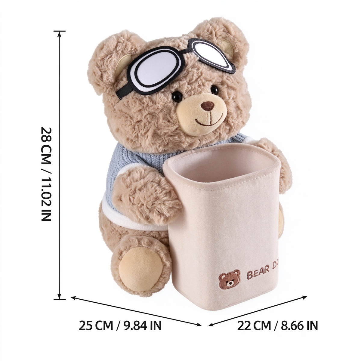 Plush Bear Car Tissue Box & Trash Bin 2-in-1