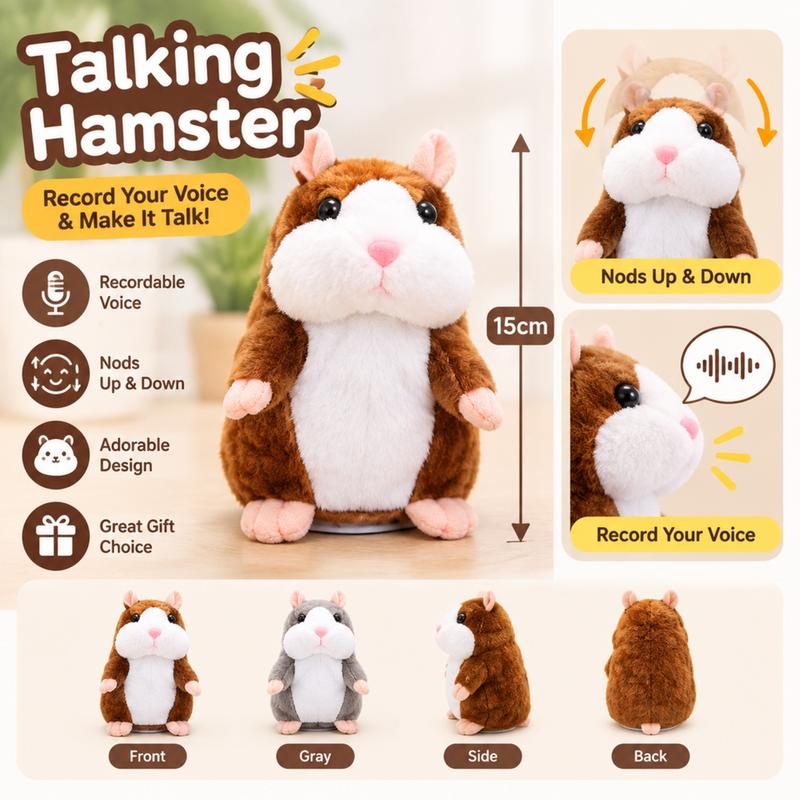 🐹 Talking Hamster Plush – repeats whatever you say, auto head-shaking, hilarious fun for kids & adults🎁