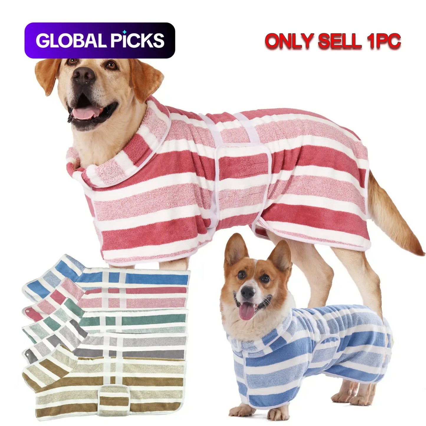 The Ultimate Quick-Dry Dog Bathrobe | Ultra-Absorbent & Stylish Striped Spa Wrap
