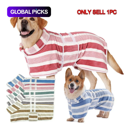 The Ultimate Quick-Dry Dog Bathrobe | Ultra-Absorbent & Stylish Striped Spa Wrap